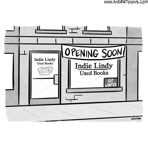 book store cat cartoon