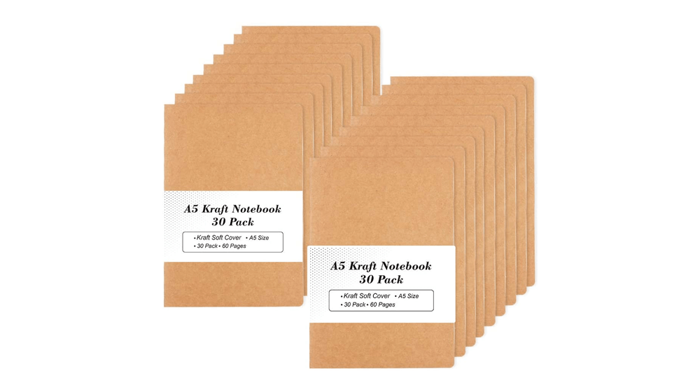 30 Pack Kraft Notebooks, A5 Feela 60 Lined Pages Notebooks and Journals for Women