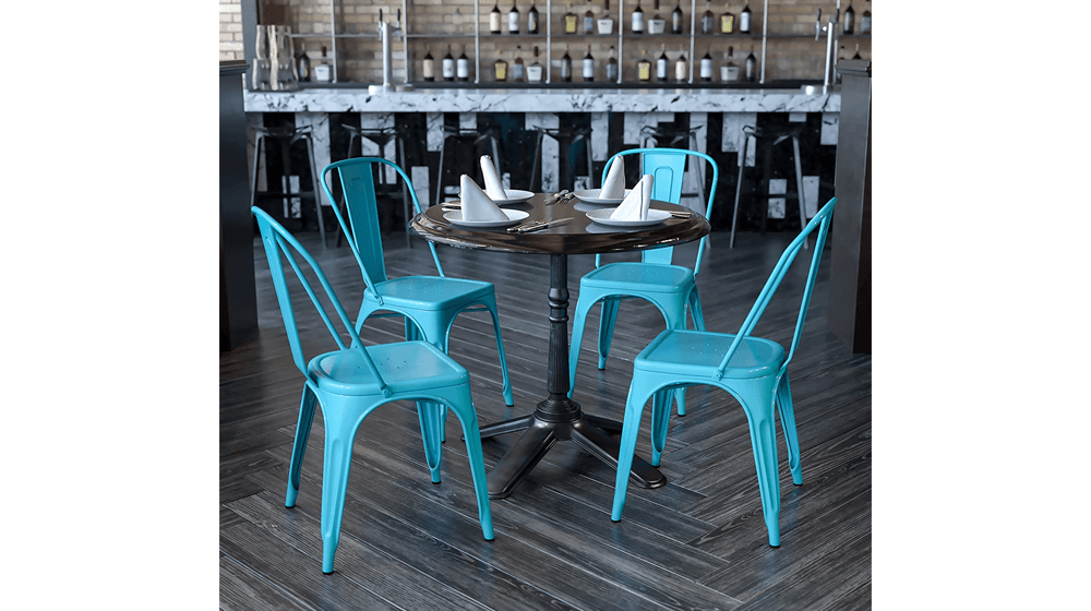 Flash Furniture Commercial Grade 4 Pack Crystal Teal-Blue Metal Indoor-Outdoor Stackable Chair