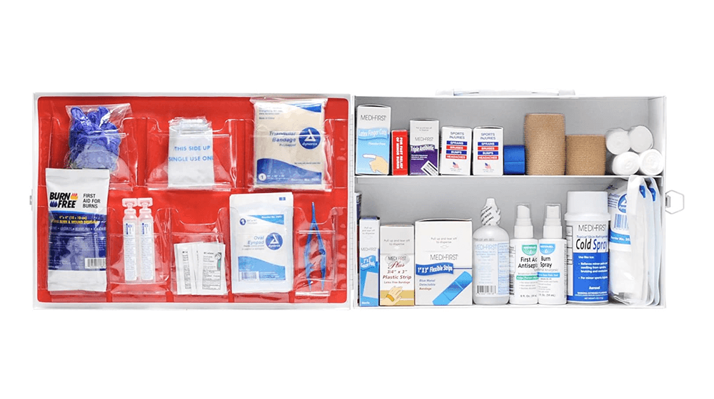 Restaurant First Aid Kit 2 Shelf Metal Cabinet OSHA Class A