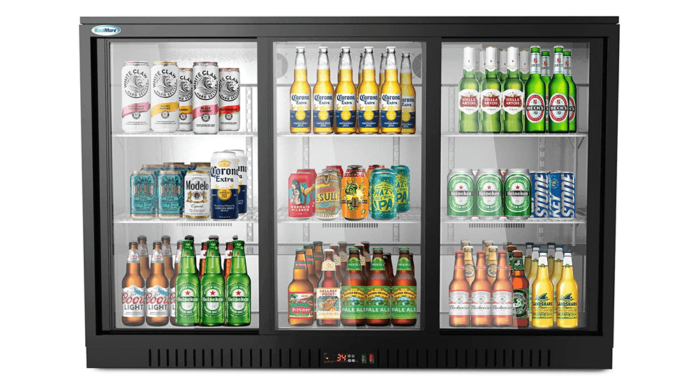 KoolMore Three Door Back Bar Cooler Counter Height Beverage Refrigerator