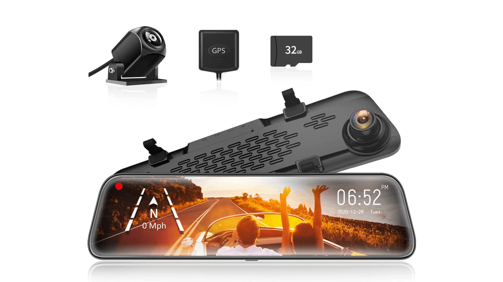 WOLFBOX G840S 12-inch Mirror Dash Cam Backup Camera