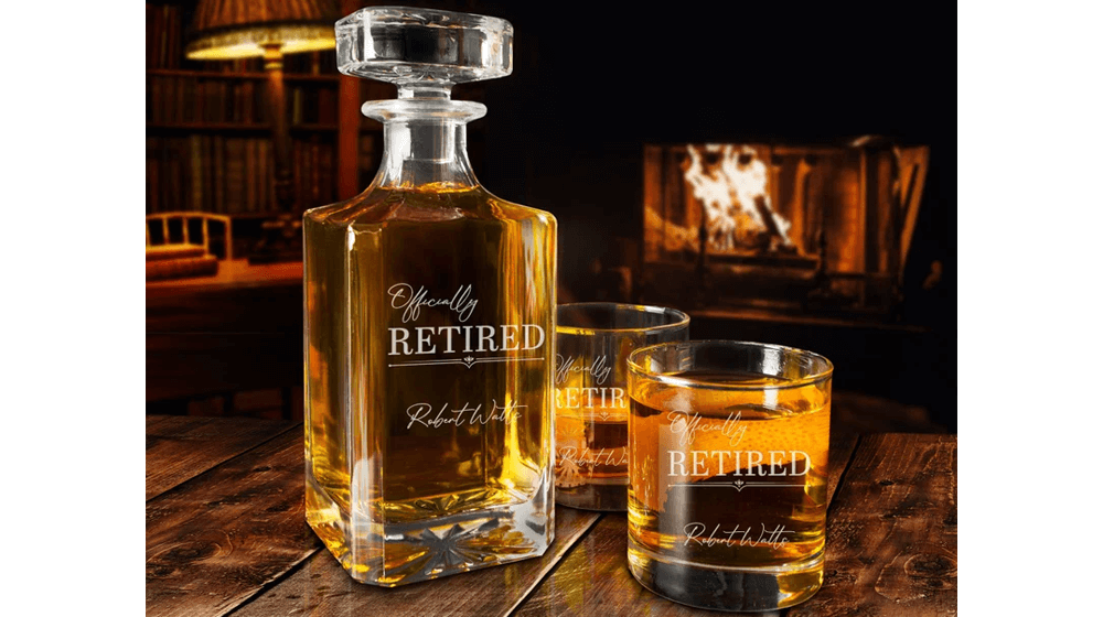 Officially Retired Whiskey Decanter Set With Glasses
