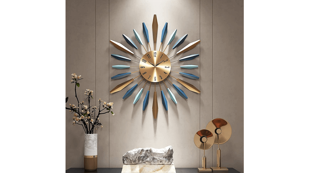 Large Wall Clock Metal Decorative, Mid Century Silent Non-Ticking Big Clocks