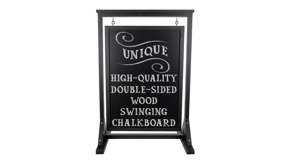 Black Handcrafted Chalkboard Sign, Uniquely Designed Wooden Sidewalk Sign