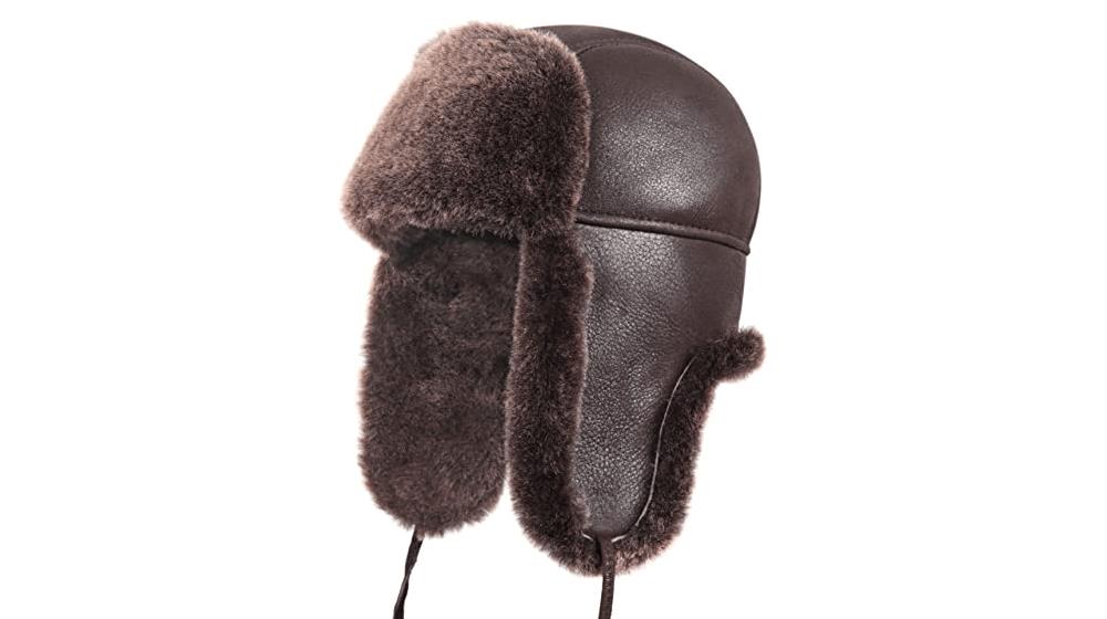 Zavelio Unisex Shearling Sheepskin Leather Aviator Russian Ushanka Trapper Winter Fur Hat