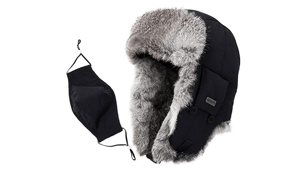 Unisex 100% Rabbit Fur Trapper Ushanka Russian Hat Nylon Shell Windproof