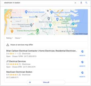 Google 3-pack screenshot