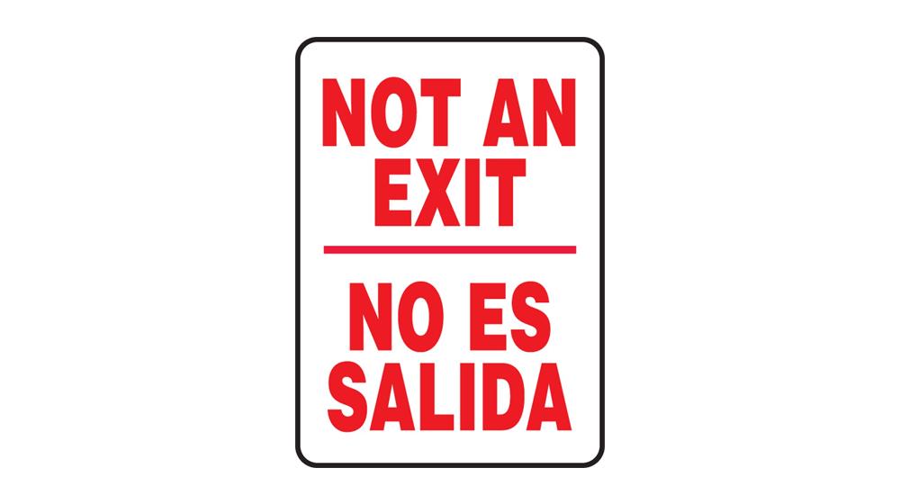 Accuform, NOT an EXIT, NO ES Salida