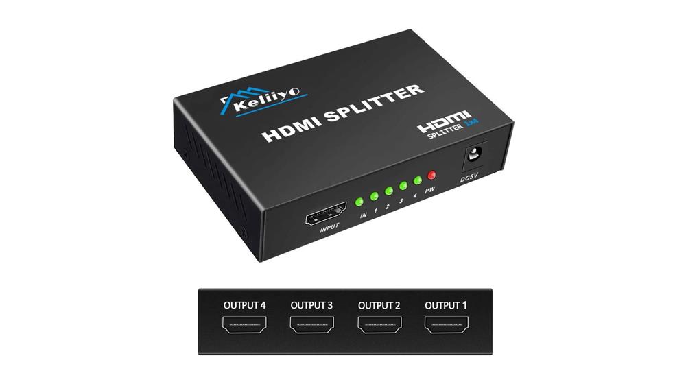 KELIIYO HDMI Splitter 1 in 4 Out V1.4b Powered HDMI Video Splitter