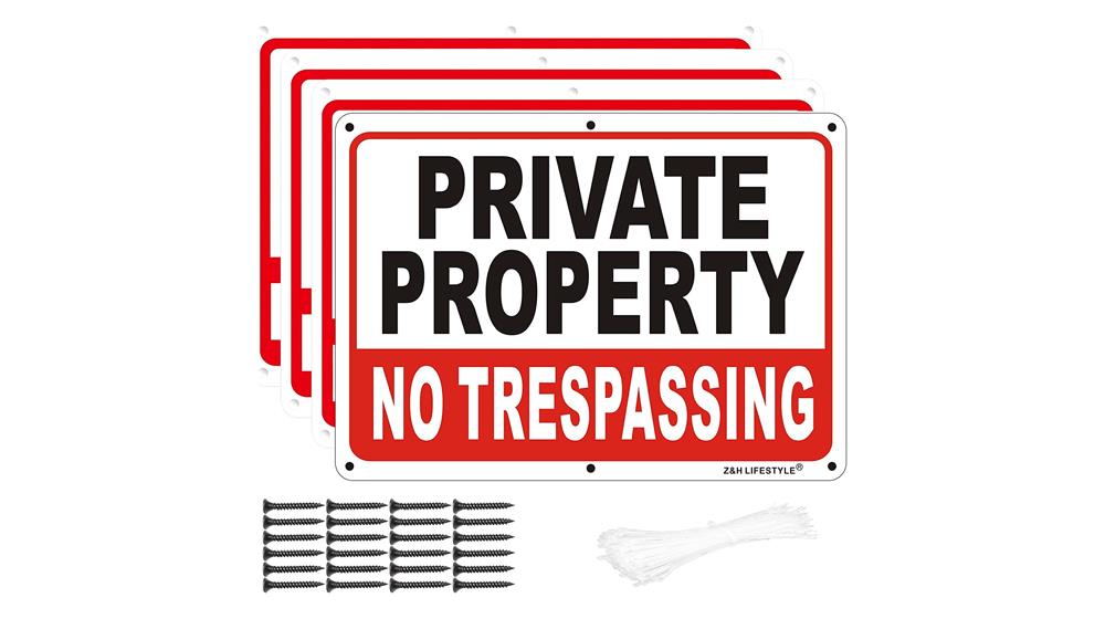 4-Pack Metal No Trespassing Signs Private Property