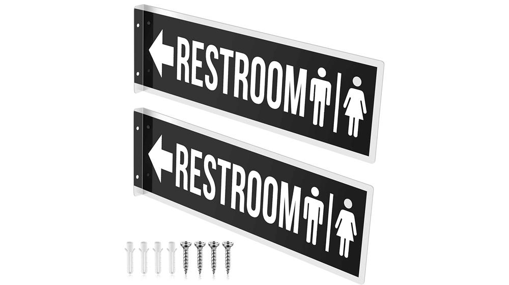 2 Pcs Double Sided Metal Restroom Sign Black Aluminum Bathroom Sign