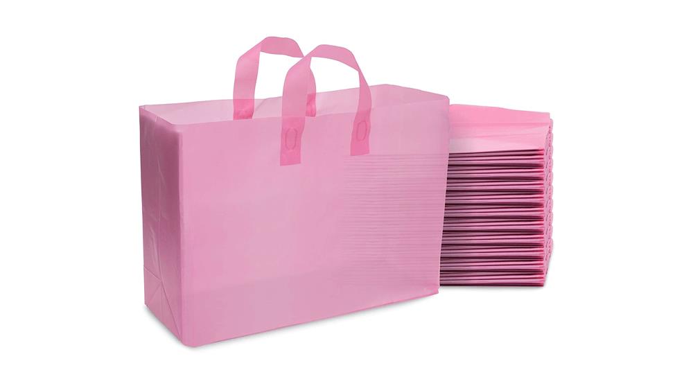Pink Gift Bags - 100 Pack Large Clear Frosted Rose Plastic Plastic Bags