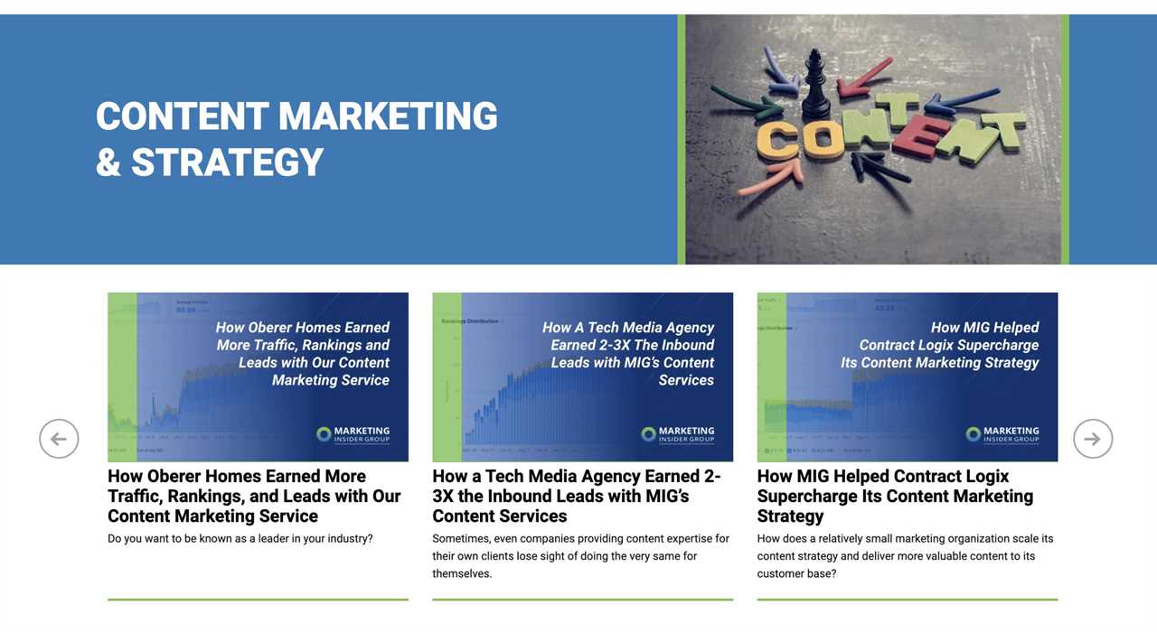 screenshot of examples of Marketing Insider Group’s case studies