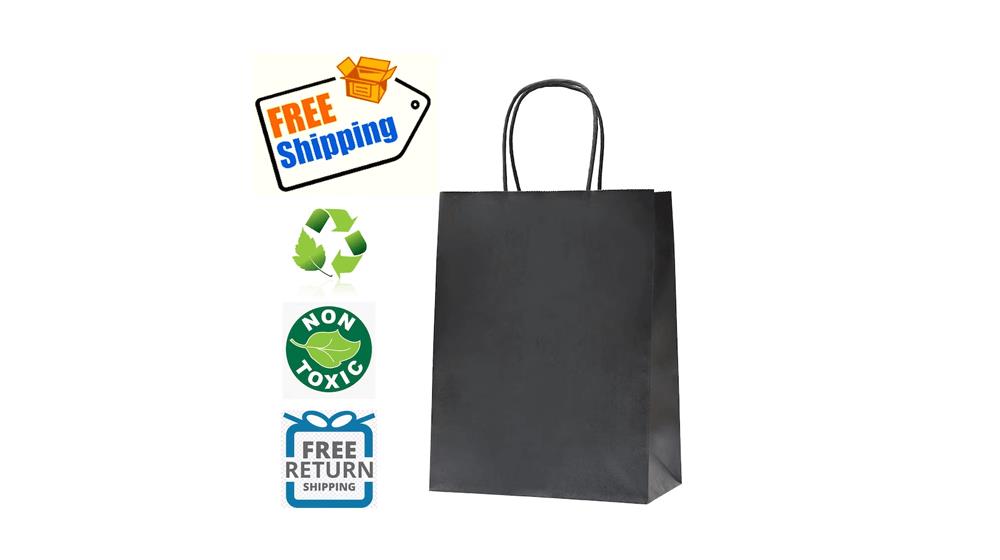 Black Paper Gift Bags with Handle Medium Size