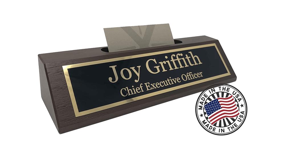 Personalized Office Name Plate for Desk with Card Holder
