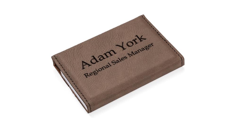 Daylor Engraved Brown Leather & Stainless Steel Business Card Holder Case