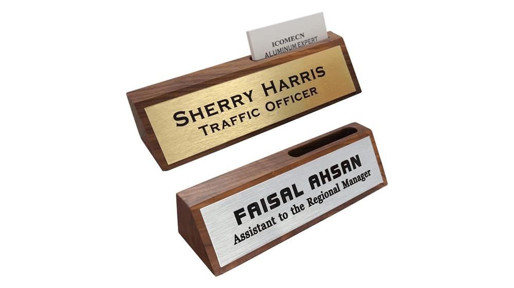 Personalized Business Desk Name Plate with Card Holder Custom Desk Nameplate Support Adding Logo