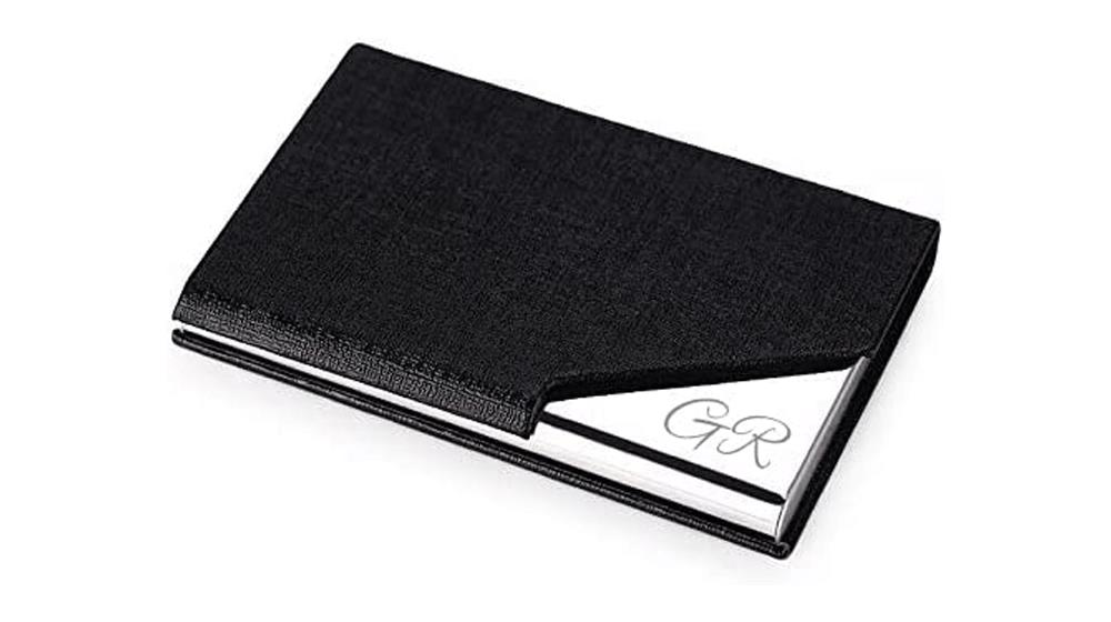 Personalized Black & Silver Business Card Case Holder Custom Engraved Free