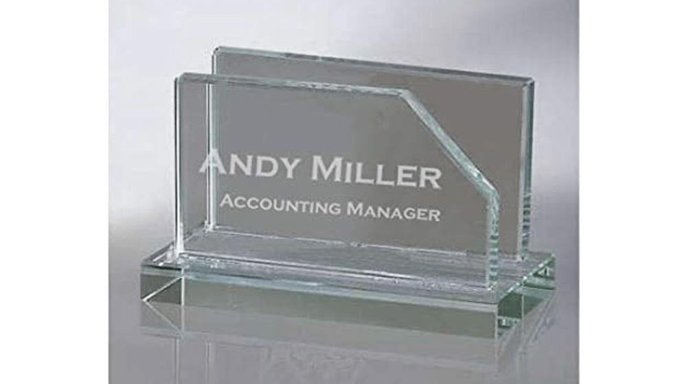 Daylor Engraved Glass Business Card Holder for Office Desk
