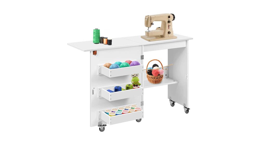 VIVOHOME Folding Sewing Craft Table, Rolling Sewing Machine Desk