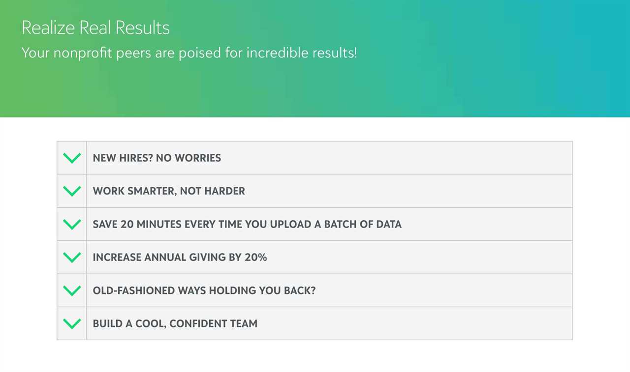 screenshot shows Blackbaud’s landing page for Realize Real Results content marketing for sales enablement page