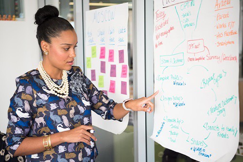 quality leader explaining a flow chart