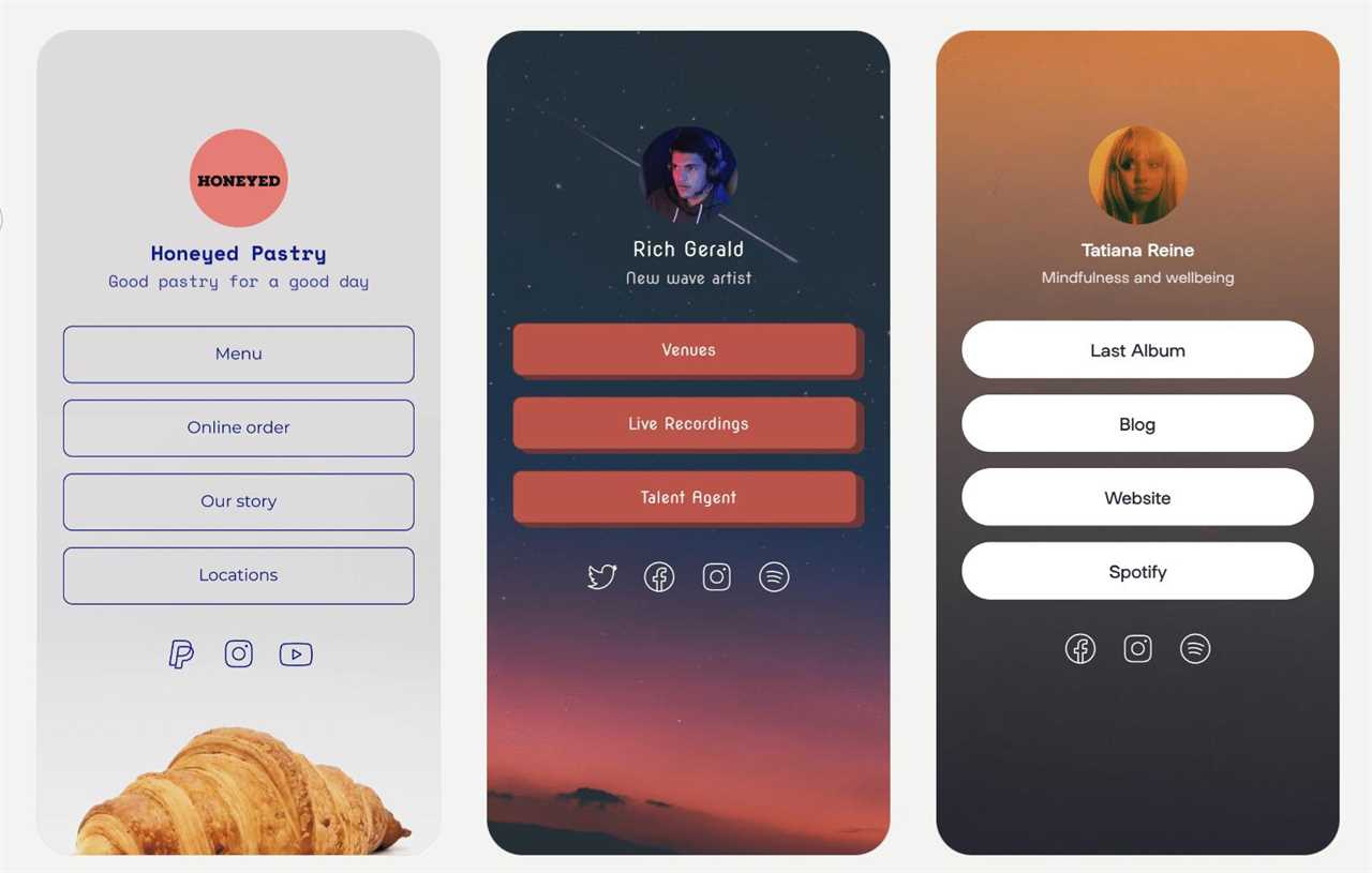 examples of link tree landing pages