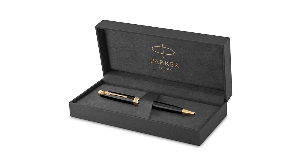 PARKER Sonnet Ballpoint Pen, Black Lacquer with Gold Trim, Medium Point Black Ink