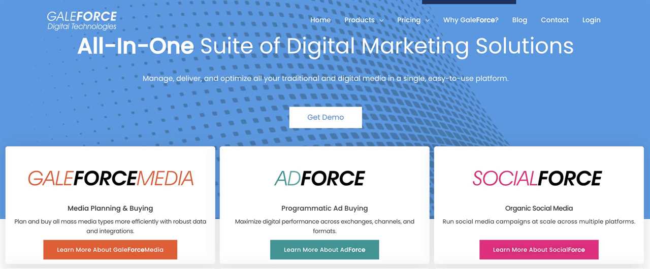screen shot of galeforce digital solutions page 