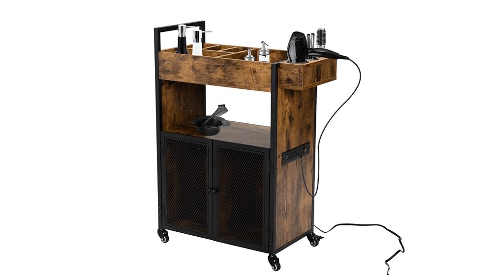 RESHABLE Salon Cart with Charging Station,Industrial Style Salon Station with Wheels for Hair Styling