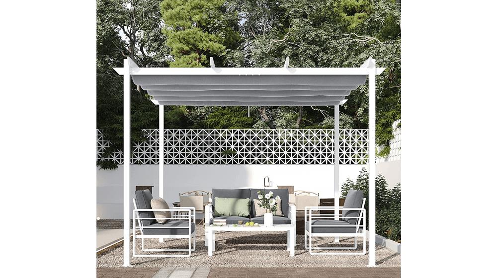 Patiorama 10’ x 10’ Outdoor Retractable Pergola with Sun Shade Canopy