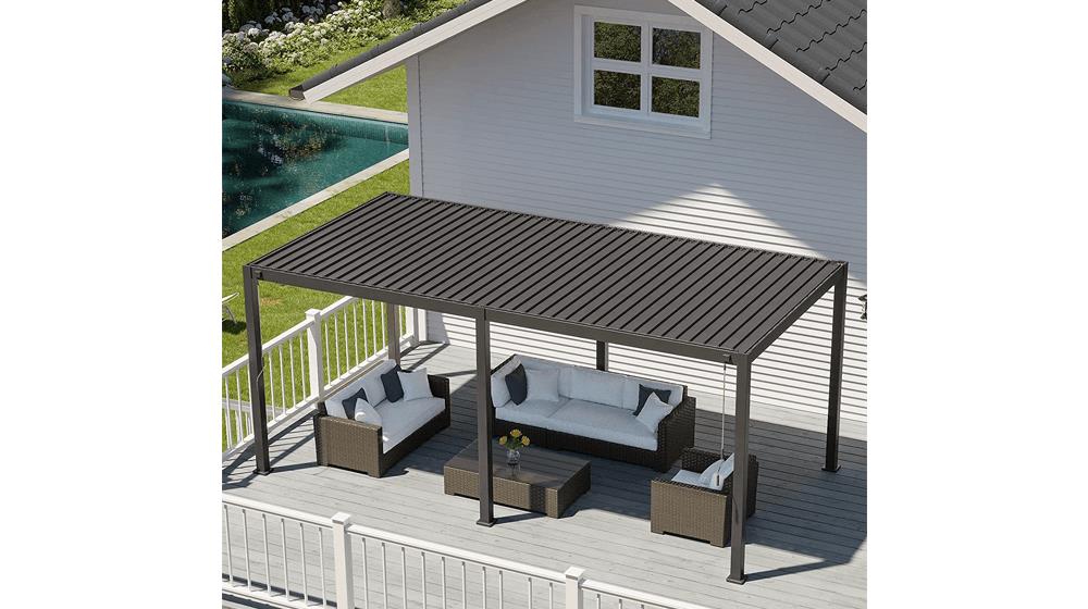 Gardesol Louvered Pergola 10'×20' Aluminum Pergola Rainproof Gazebo with Adjustable Roof for Outdoor Deck Patio Garden Yard