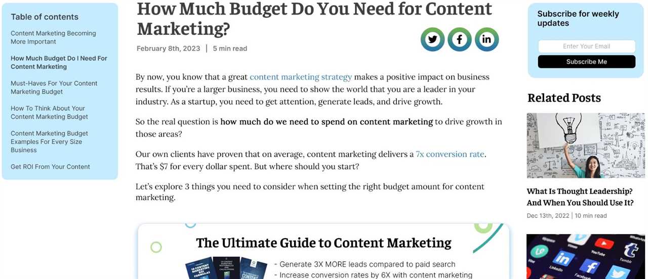 example of blog article page design