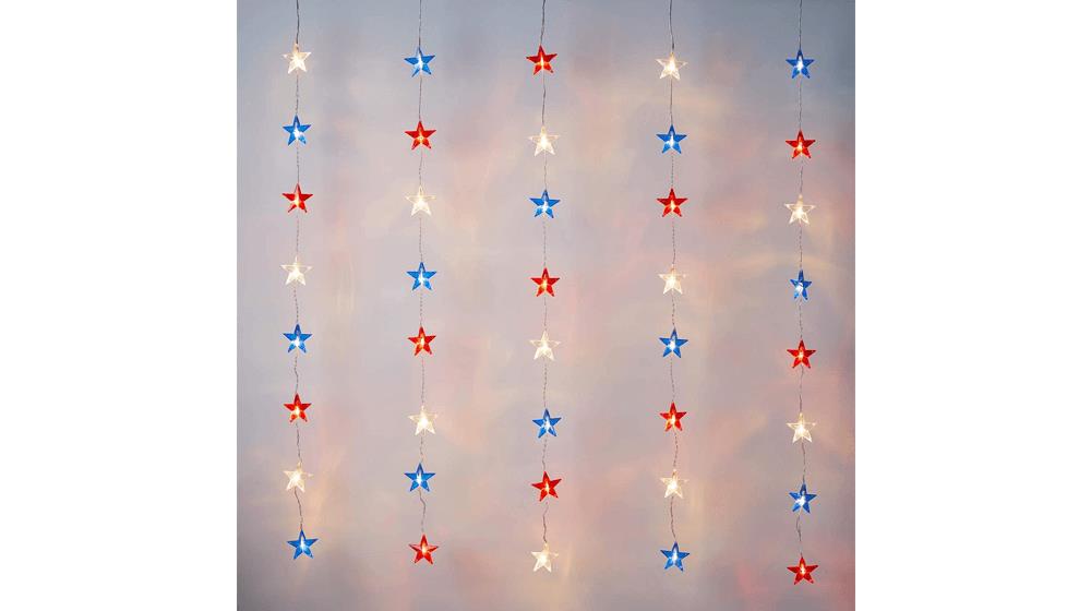 Lights4fun, Inc. 40 Red, White & Blue Star LED 4th July Indoor Hanging Window Light Decoration
