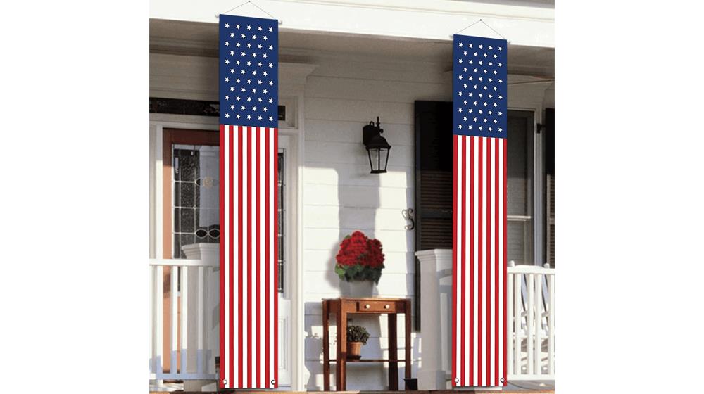 4th of July Decorations Outdoor - Hanging American Flag Banners Stars and Stripes Porch Sign