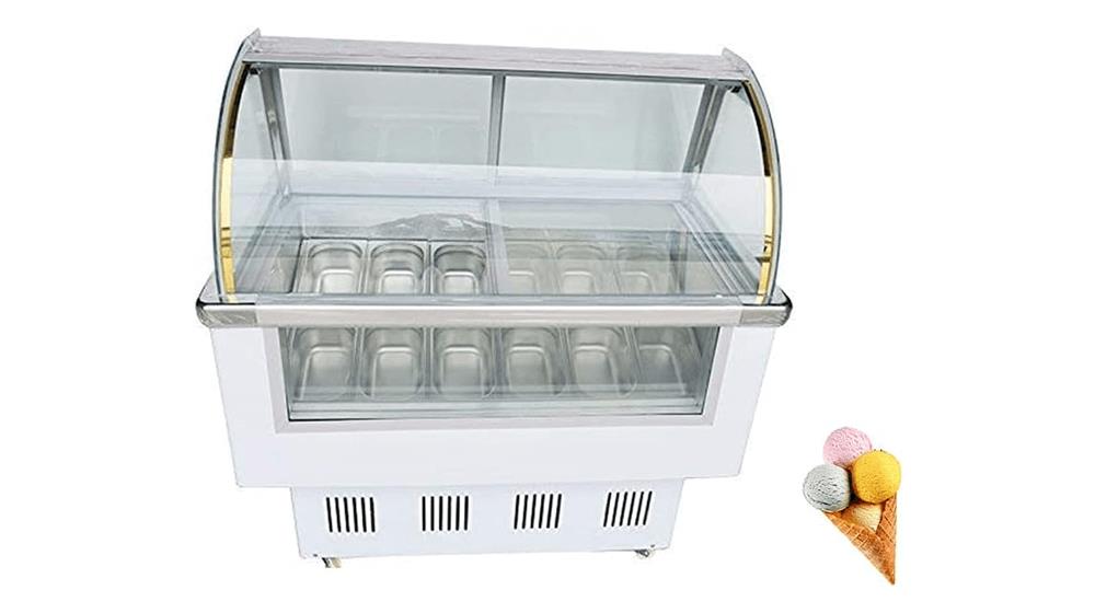 INTBUYING Commercial Hard Ice Cream Showcase 12 Pan Gelato Dipping Cabinet Freezer Display Case
