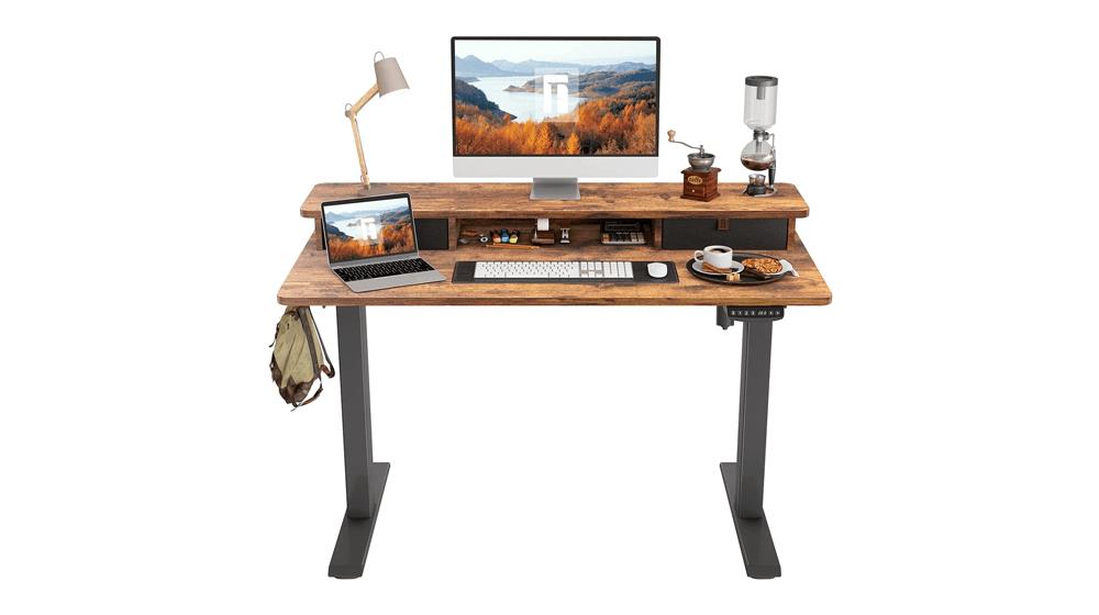 FEZIBO Height Adjustable Electric Standing desk with Double Drawer