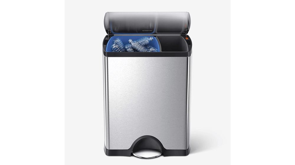 simplehuman Rectangular Dual Compartment Recycling Kitchen Step Trash Can
