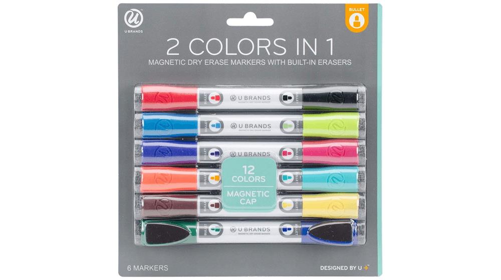 U Brands Low Odor Magnetic Double Ended Dry Erase Markers With Erasers