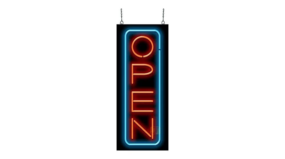 Vertical Deluxe Neon Open Sign with Border