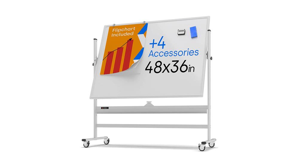 Rolling Magnetic Whiteboard 48 x 36 - Large Portable Dry Erase Board with Stand
