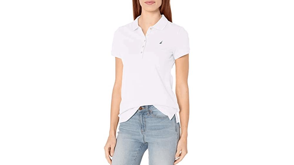 Nautica Women's 5-Button Short Sleeve Cotton Polo Shirt