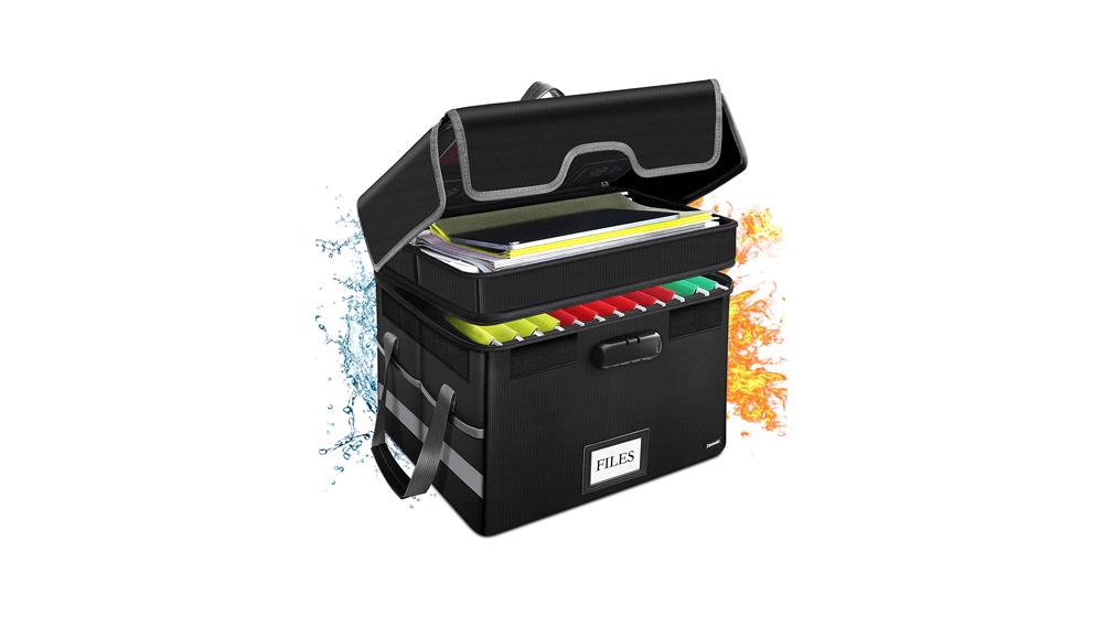 Fireproof Document Box with Lock, Widened Lid 2 Layer File Box