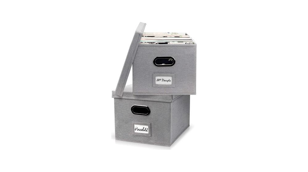 ZICOTO Decorative File Box Organizer Set of 2 - Collapsible Linen File Cabinet