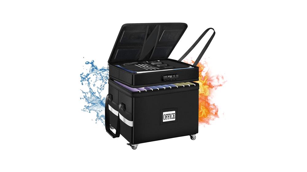 File Box with Wheels, Fireproof Document box with 5 Tabs & Inserts