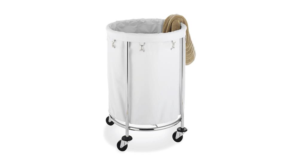 Whitmor Round Commercial Removable Liner and Heavy Duty Wheels-Chrome Laundry Hamper