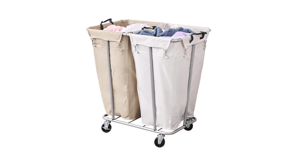 PLKOW Laundry Cart with Wheels 280L Large Laundry Sorter 2 Section for Commercial, Home, Rolling Laundry Cart