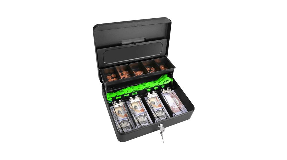 WOT I Cash Box with Money Tray, Steel Money Box with Key Lock