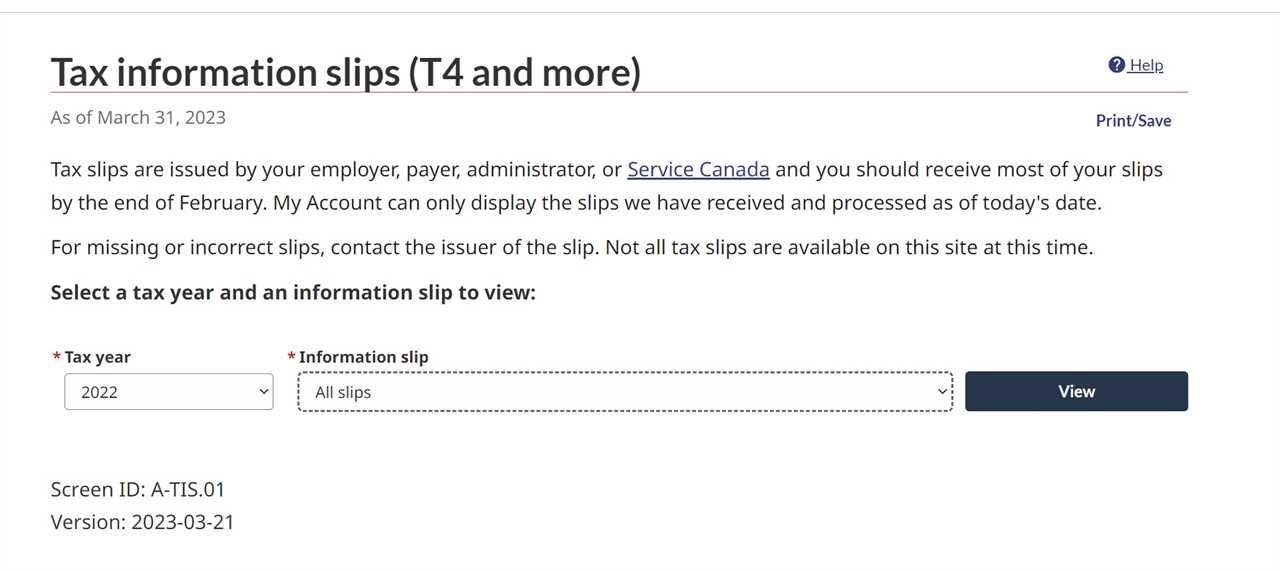 Tax Time Tax Information Slip page on CRA web site